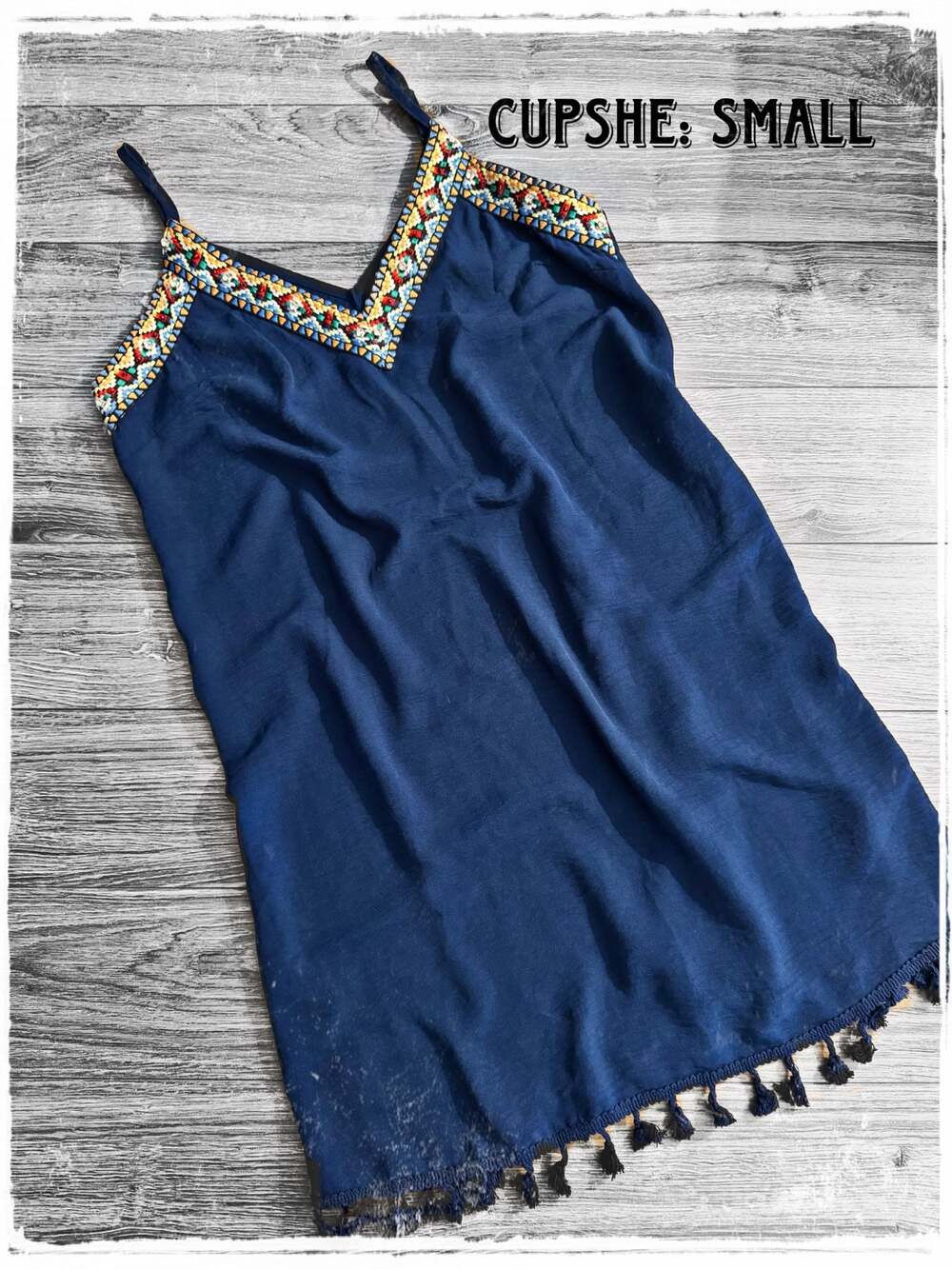 Cupshe Blue Mini Beach Dress with Embroidered Tassel Trim-Hand beaded-S